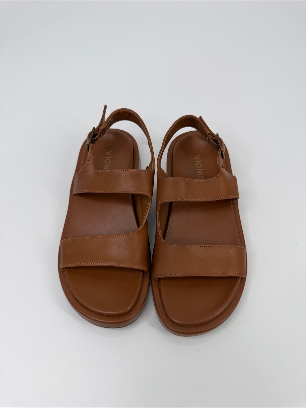 Vionic Women's Brown Leather Madera Low-Platform Slingback Comfort Sandals Sz 8